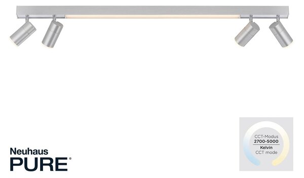 PURE LED mennyezeti lámpa Lines, 120 cm, ezüst, távirányítóval, dimmelhető, Alu / szürke / cink, Nappali / Étkező, fém, Modern