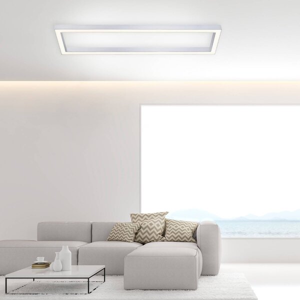 PURE LED mennyezeti lámpa Lines, 110 x 30 cm, ezüst, CCT, távvezérléssel, dimmelhető, Alu / szürke / cink, Nappali / Étkező, fém, Modern