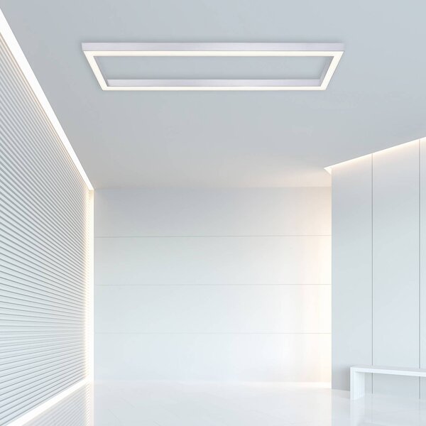 PURE LED mennyezeti lámpa Lines, 110 x 30 cm, ezüst, CCT, távvezérléssel, dimmelhető, Alu / szürke / cink, Nappali / Étkező, fém, Modern