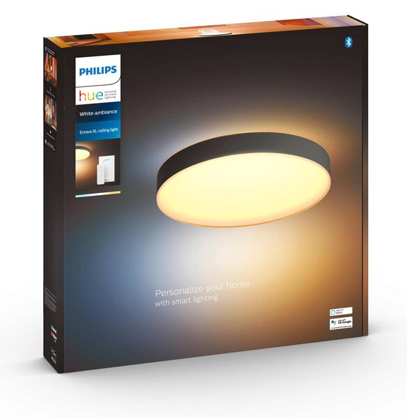 Philips Hue Enrave LED mennyezeti lámpa 55.1cm fekete, dimmelhető, Fekete, Nappali / Étkező, fém, Modern
