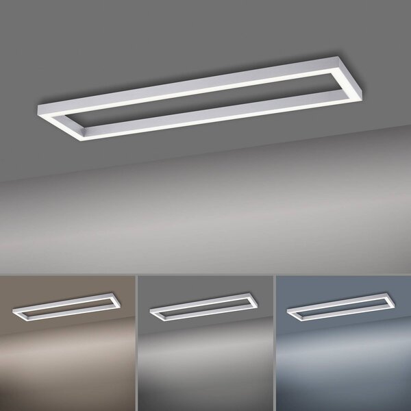 PURE LED mennyezeti lámpa Lines, 110 x 30 cm, ezüst, CCT, távvezérléssel, dimmelhető, Alu / szürke / cink, Nappali / Étkező, fém, Modern