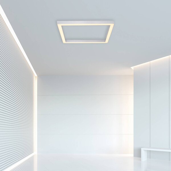 PURE LED mennyezeti lámpa Lines, 55 x cm, ezüst, CCT, távvezérlővel, dimmelhető, Alu / szürke / cink, Nappali / Étkező, Alumínium, Modern