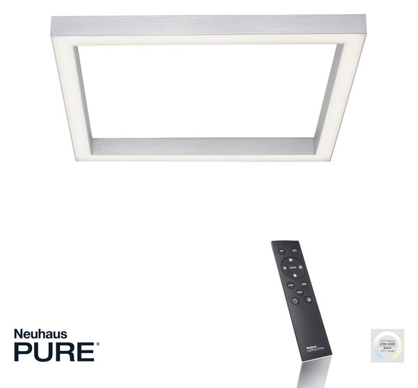 PURE LED mennyezeti lámpa Lines, 55 x cm, ezüst, CCT, távvezérlővel, dimmelhető, Alu / szürke / cink, Nappali / Étkező, Alumínium, Modern
