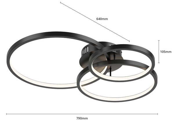 Trio Lighting WiZ Aaron okos LED mennyezeti lámpa, antracit, dimmelhető, Fekete, Nappali / Étkező, fém, Modern