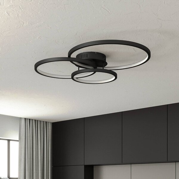 Trio Lighting WiZ Aaron okos LED mennyezeti lámpa, antracit, dimmelhető, Fekete, Nappali / Étkező, fém, Modern