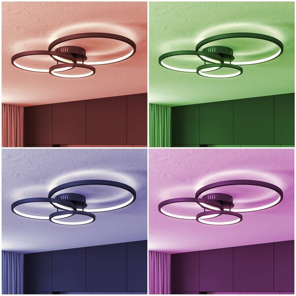 Trio Lighting WiZ Aaron okos LED mennyezeti lámpa, antracit, dimmelhető, Fekete, Nappali / Étkező, fém, Modern