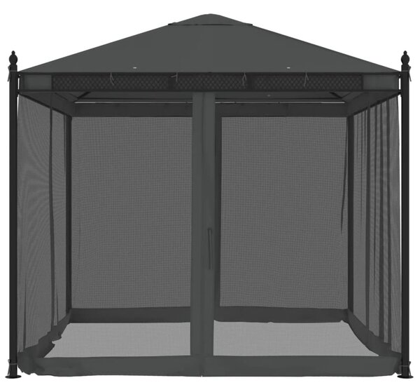 Antracitszürke acél pavilon hálós oldalakkal 2,93 x 2,93 m
