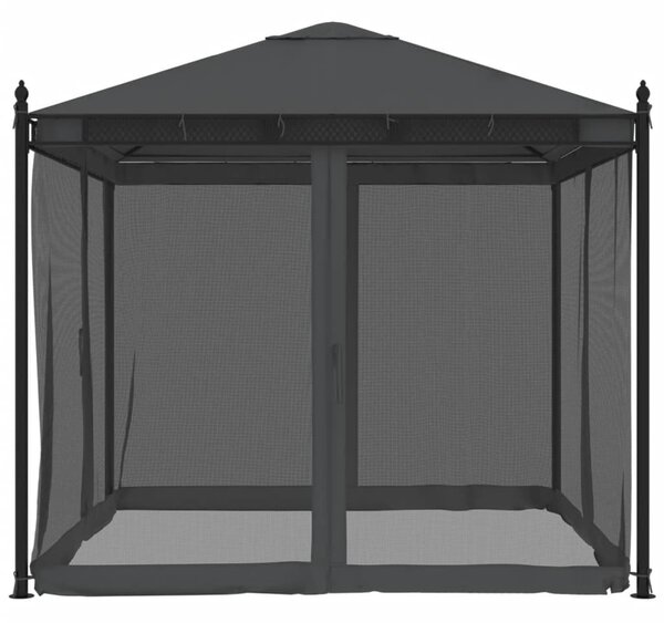 Antracitszürke acél pavilon hálós oldalakkal 2,93 x 2,93 m