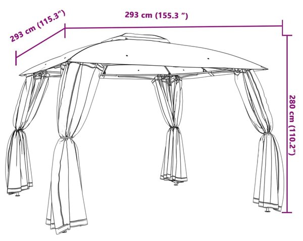 Antracit acél dupla tetős pavilon hálós falakkal 2,93 x 2,93 m