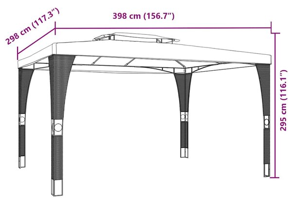 Krémszínű acél dupla tetős pavilon 3,98 x 2,98 m