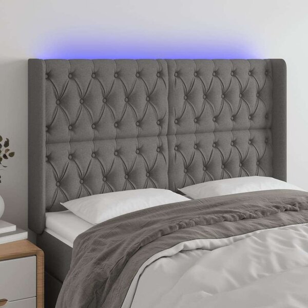 VidaXL sötétszürke szövet LED-es fejtámla 163x16x118/128 cm