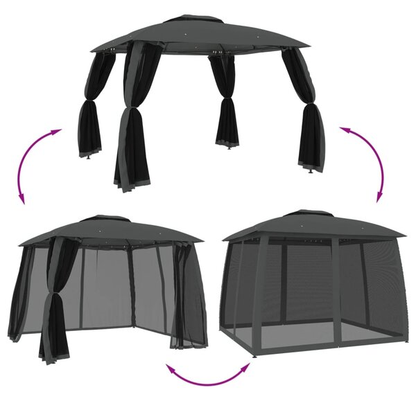 Antracit acél dupla tetős pavilon hálós falakkal 2,93 x 2,93 m