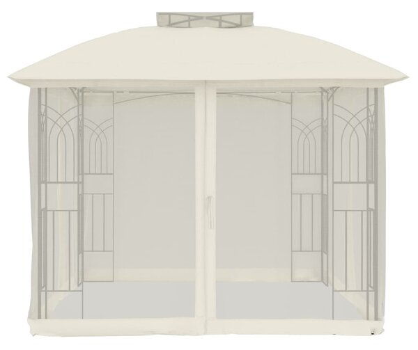 Krémszínű acél dupla tetős pavilon hálós falakkal 2,94 x 2,94 m