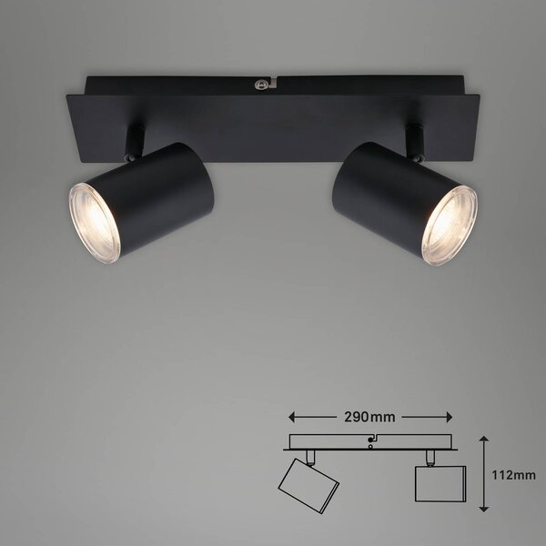 Briloner menny. spot Banyo Splash GU10 IP44 két égő, dimmelhető, Fekete, Nappali / Étkező, fém, Modern