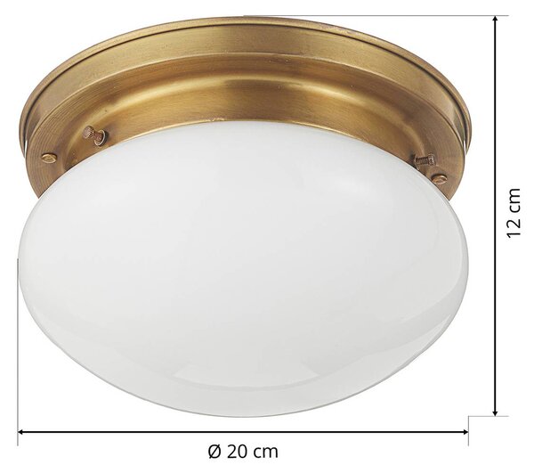 Berliner Messinglampen HARRY opálos mennyezeti lámpa sárgarézzel, dimmelhető, Bronz / antik sárgaréz, Nappali / Étkező, Üveg, Antik