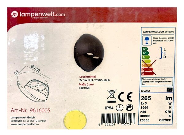 Lampenwelt Lampenwelt - LED Kültéri fali lámpa 2xLED/3W/230V IP54 LW1442