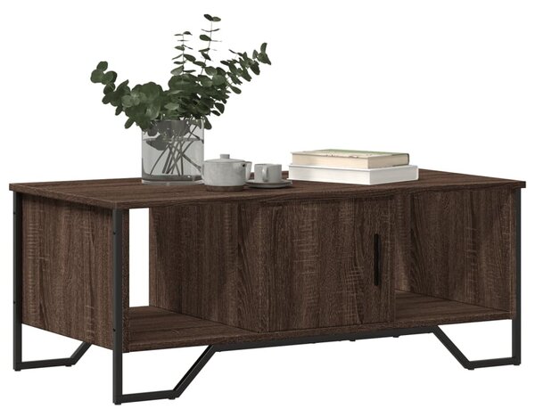 Barna tölgyszínű szerelt fa dohányzóasztal 100 x 51 x 40 cm