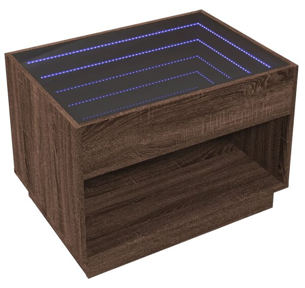 Barna tölgy végtelen hatású LED-es dohányzóasztal 70x50x50 cm