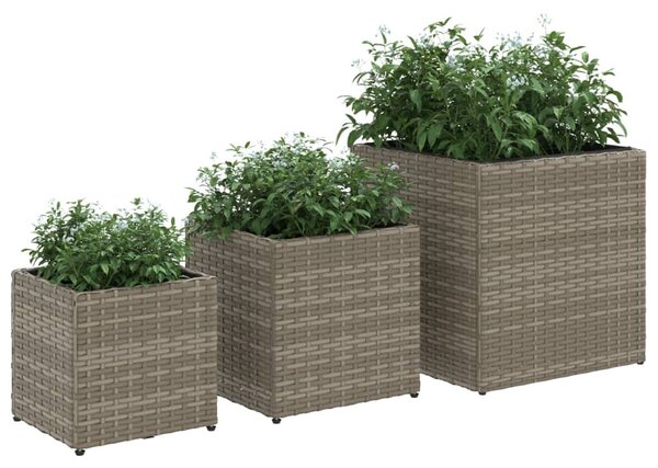 VidaXL 3 db szürke polyrattan kerti ültetőláda