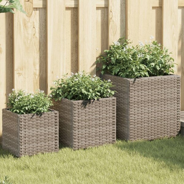 VidaXL 3 db szürke polyrattan kerti ültetőláda