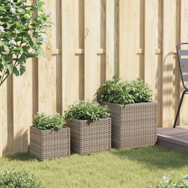 VidaXL 3 db szürke polyrattan kerti ültetőláda