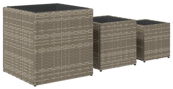 VidaXL 3 db szürke polyrattan kerti ültetőláda