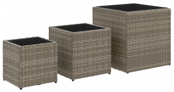 VidaXL 3 db szürke polyrattan kerti ültetőláda