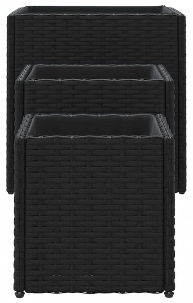 3 db fekete polyrattan kerti ültetőláda