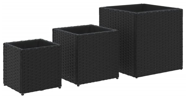 3 db fekete polyrattan kerti ültetőláda