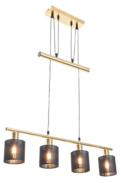 Moderne hanglamp messing met kap zwart 4-lichts - Merwe