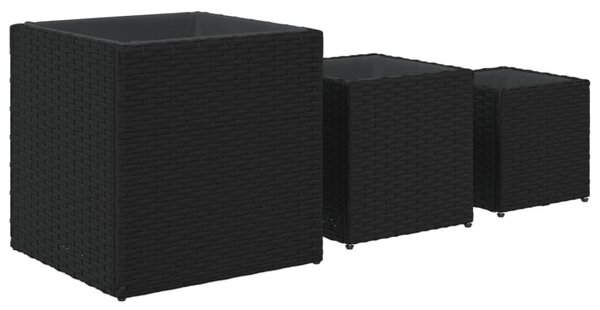 3 db fekete polyrattan kerti ültetőláda