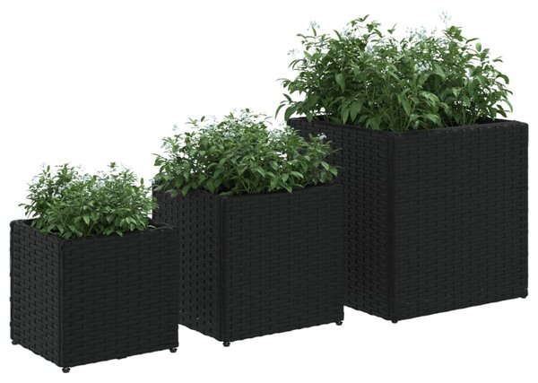 3 db fekete polyrattan kerti ültetőláda