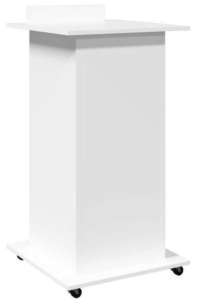 Fehér szerelt fa állópult kerékkel és fiókkal 55 x 55 x 107 cm