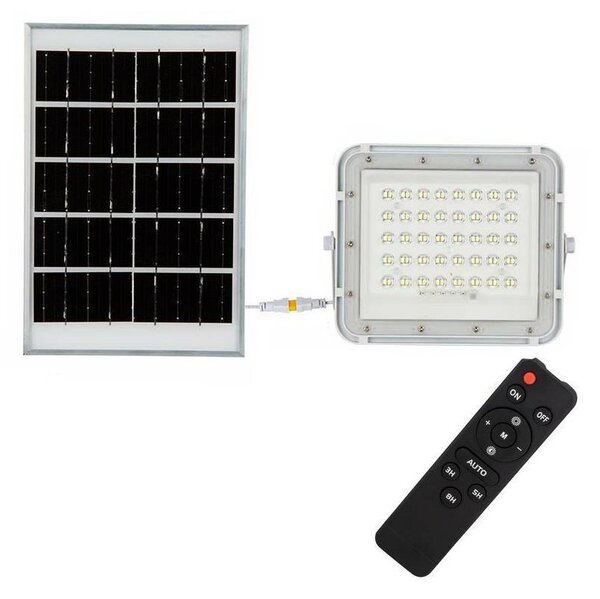 V-Tac LED Kültéri napalemes reflektor LED/10W/3,2V IP65 4000K fehér + távirányító VT1364