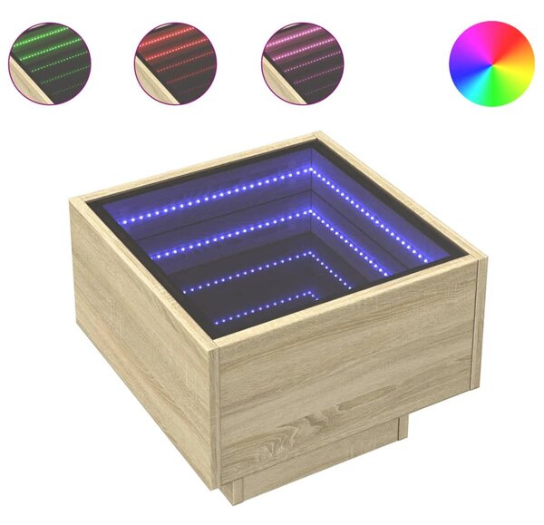 Sonoma tölgy színű szerelt fa kisasztal LED-del 40 x 40 x 30 cm