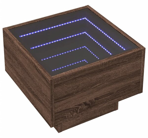 Barna tölgy színű szerelt fa kisasztal LED-del 40 x 40 x 30 cm