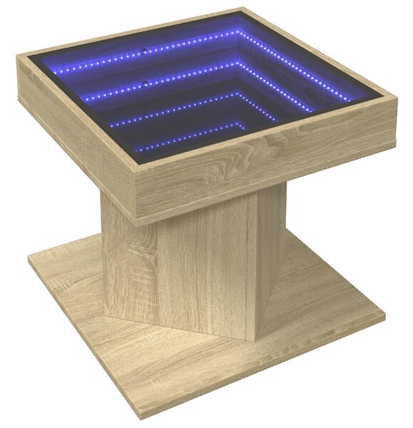 Sonoma tölgy szerelt fa dohányzóasztal LED-del 50 x 50 x 45 cm