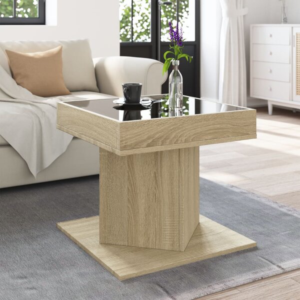 Sonoma tölgy szerelt fa dohányzóasztal LED-del 50 x 50 x 45 cm
