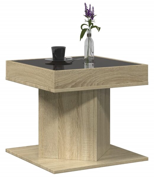Sonoma tölgy szerelt fa dohányzóasztal LED-del 50 x 50 x 45 cm