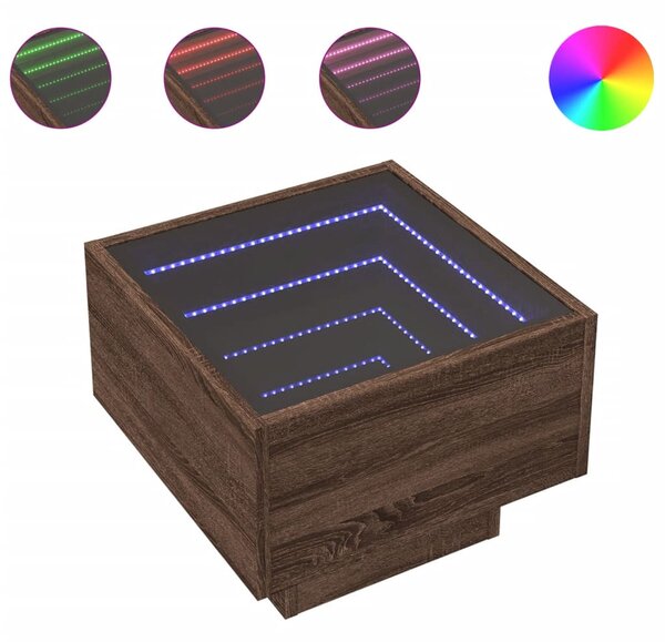 Barna tölgy színű szerelt fa kisasztal LED-del 40 x 40 x 30 cm