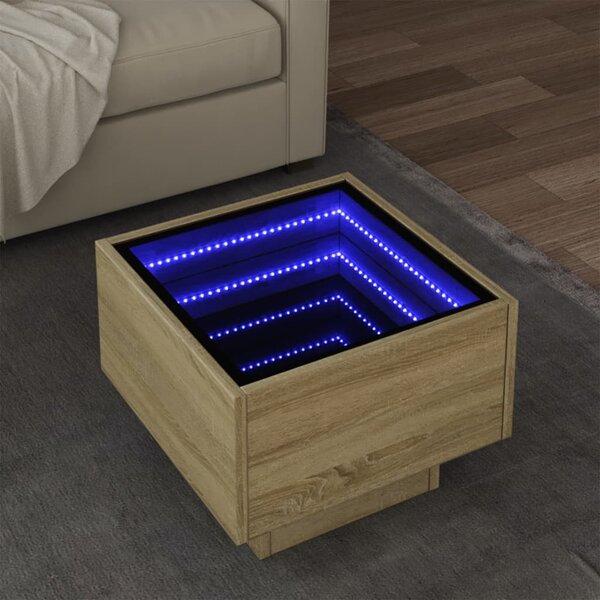 Sonoma tölgy színű szerelt fa kisasztal LED-del 40 x 40 x 30 cm