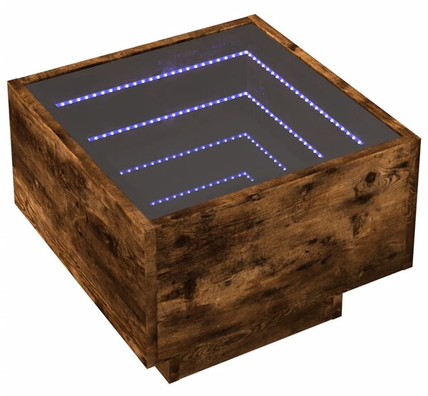 Füstös tölgy színű szerelt fa kisasztal LED-del 40 x 40 x 30 cm
