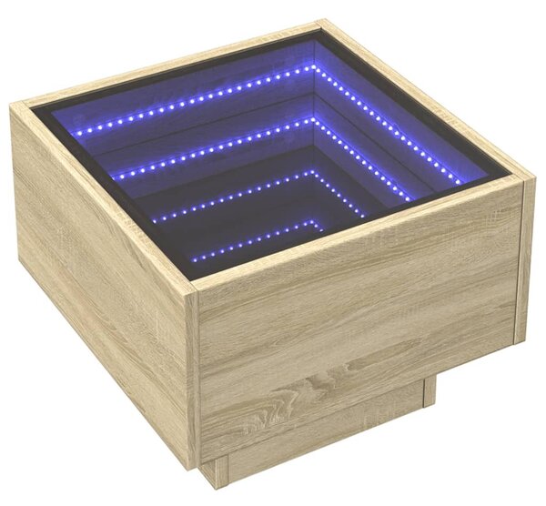 Sonoma tölgy színű szerelt fa kisasztal LED-del 40 x 40 x 30 cm