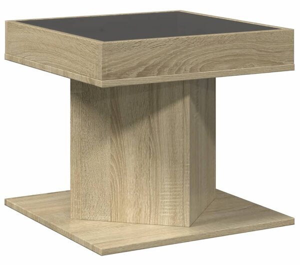 Sonoma tölgy szerelt fa dohányzóasztal LED-del 50 x 50 x 45 cm