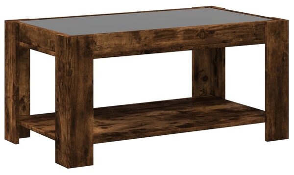 Füstös tölgy szerelt fa dohányzóasztal LED-del 93 x 53 x 45 cm