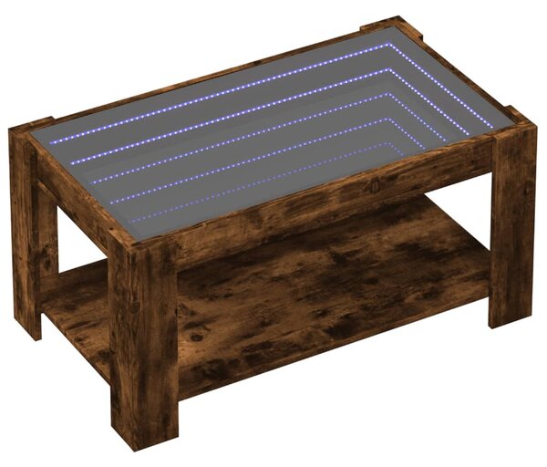 Füstös tölgy szerelt fa dohányzóasztal LED-del 93 x 53 x 45 cm