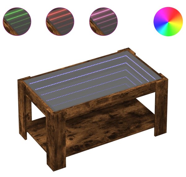 Füstös tölgy szerelt fa dohányzóasztal LED-del 93 x 53 x 45 cm