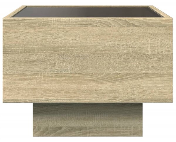 Sonoma tölgy színű szerelt fa kisasztal LED-del 40 x 40 x 30 cm