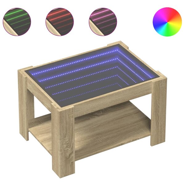 Sonoma tölgy szerelt fa dohányzóasztal LED-del 73 x 53 x 45 cm