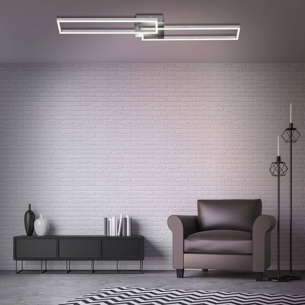 Briloner Frame LED mennyezeti lámpa, távirányítóval, krómozott, dimmelhető, Alu / szürke / cink, Nappali / Étkező, fém, Modern